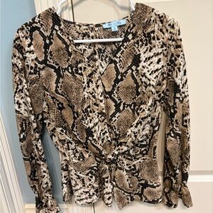 Animal Print Knot Front Peplum Top